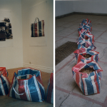 Shift-Bags, installations at Jeu de Paume, Paris, and CZKD, Belgrade. Plastic bags, earth and soil, dimensions variable.